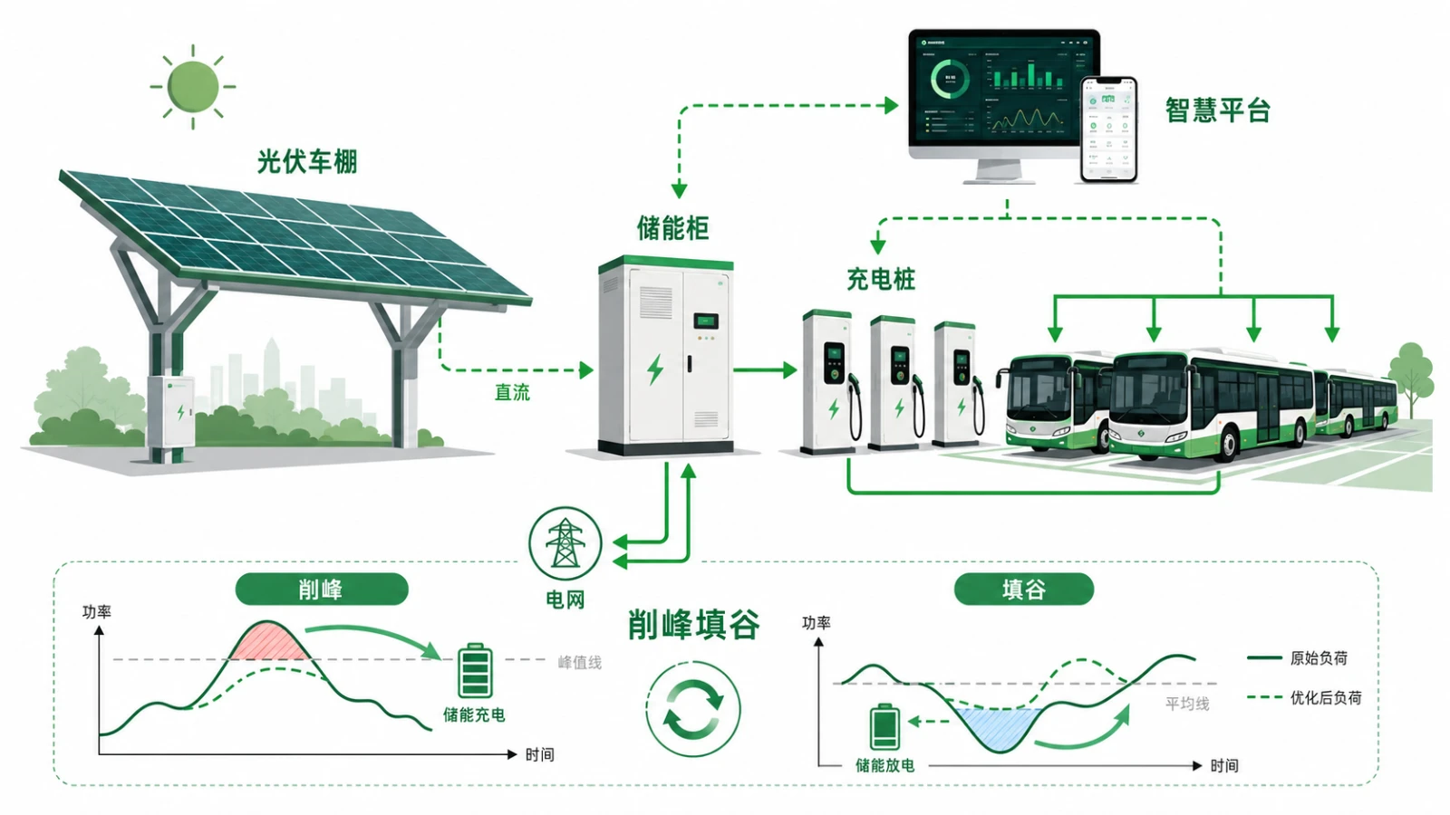 公交充电站建设方案_场站有序充电与快充选型-特能充TNC(图3) 公交场站光储充一体化-储能削峰填谷降低配电增容