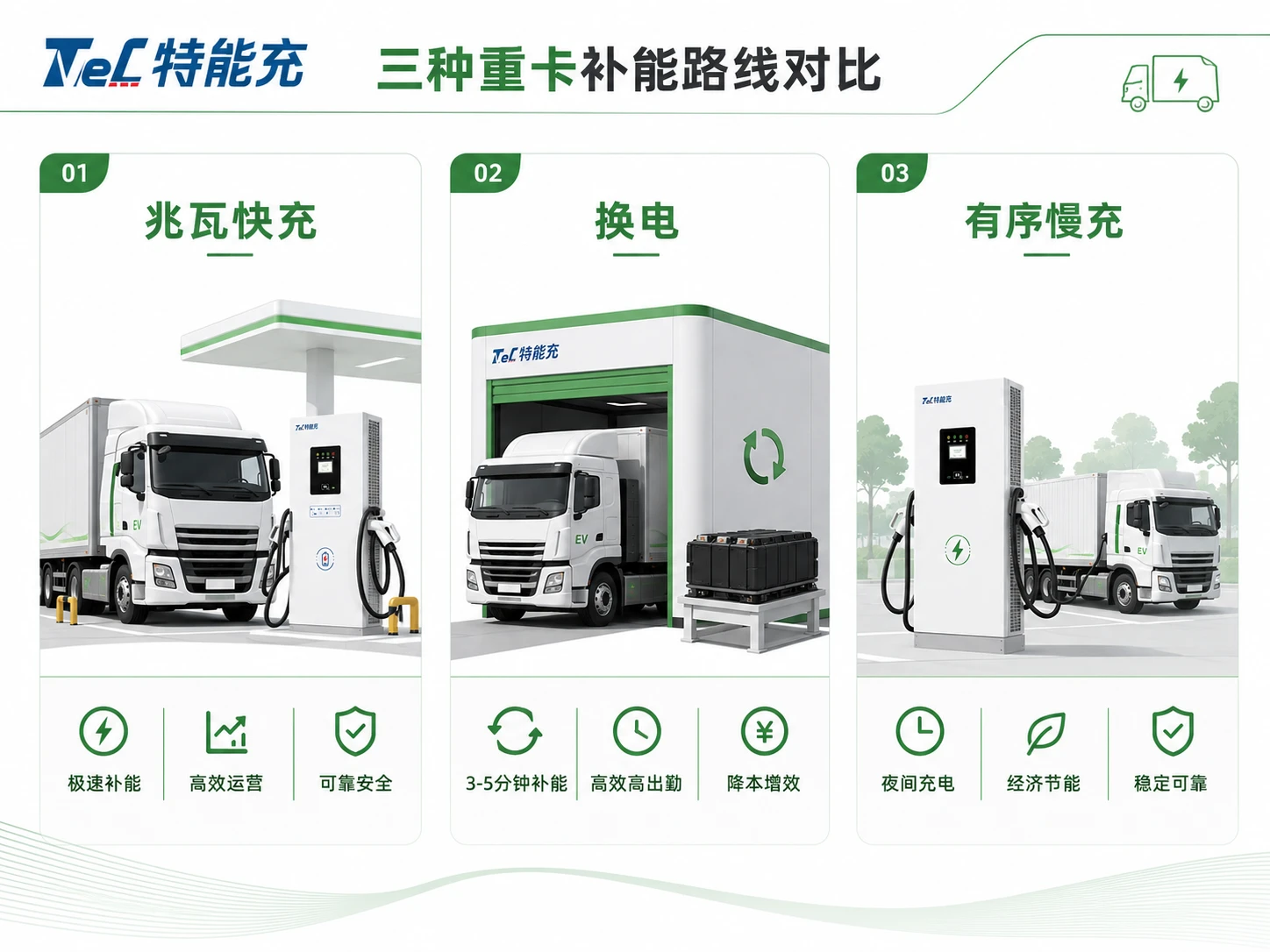 电动重卡补能路线对比-超充换电有序充电场景选型