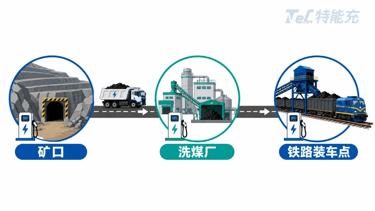 晋城煤矿集聚区重型车辆充换电站布局示意图-矿口洗煤厂铁路装车点短倒线路与场站位置分布